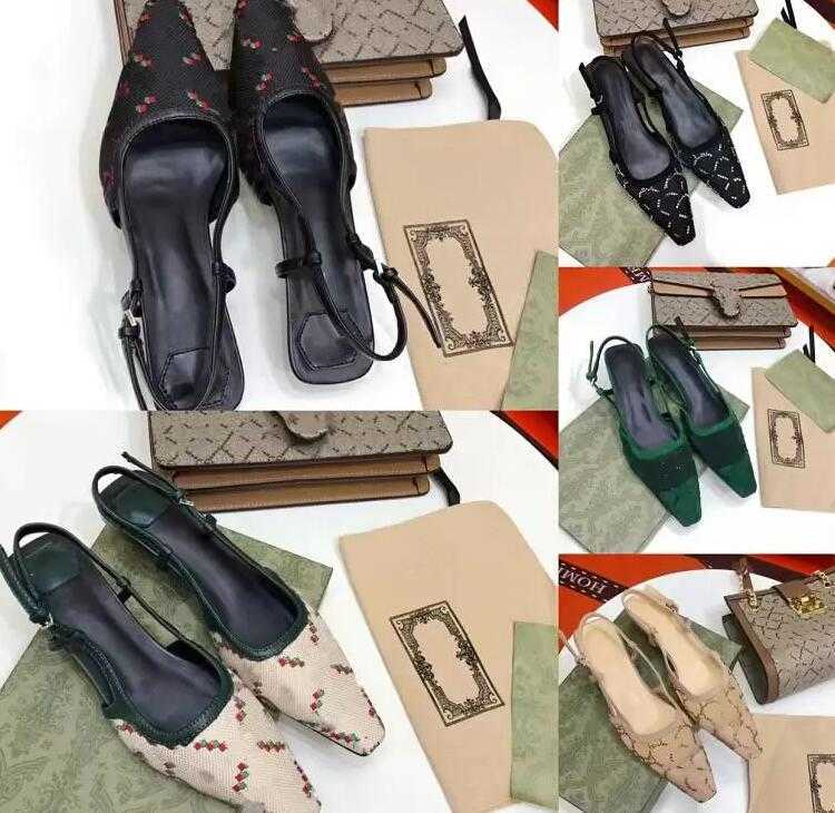 

Fashion Low Heel Sandals Sexy Gauze Rhinestone Decoration Calico Women Dress Shoes Luxury Designers Party Small Square Head Kitten Heel Back, Box
