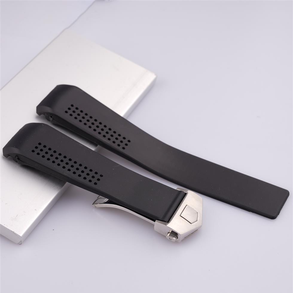 

20 22mm New strap black silicone rubber watchbands strap silver deployment clasp for Tag watch Bundled installation tools2374