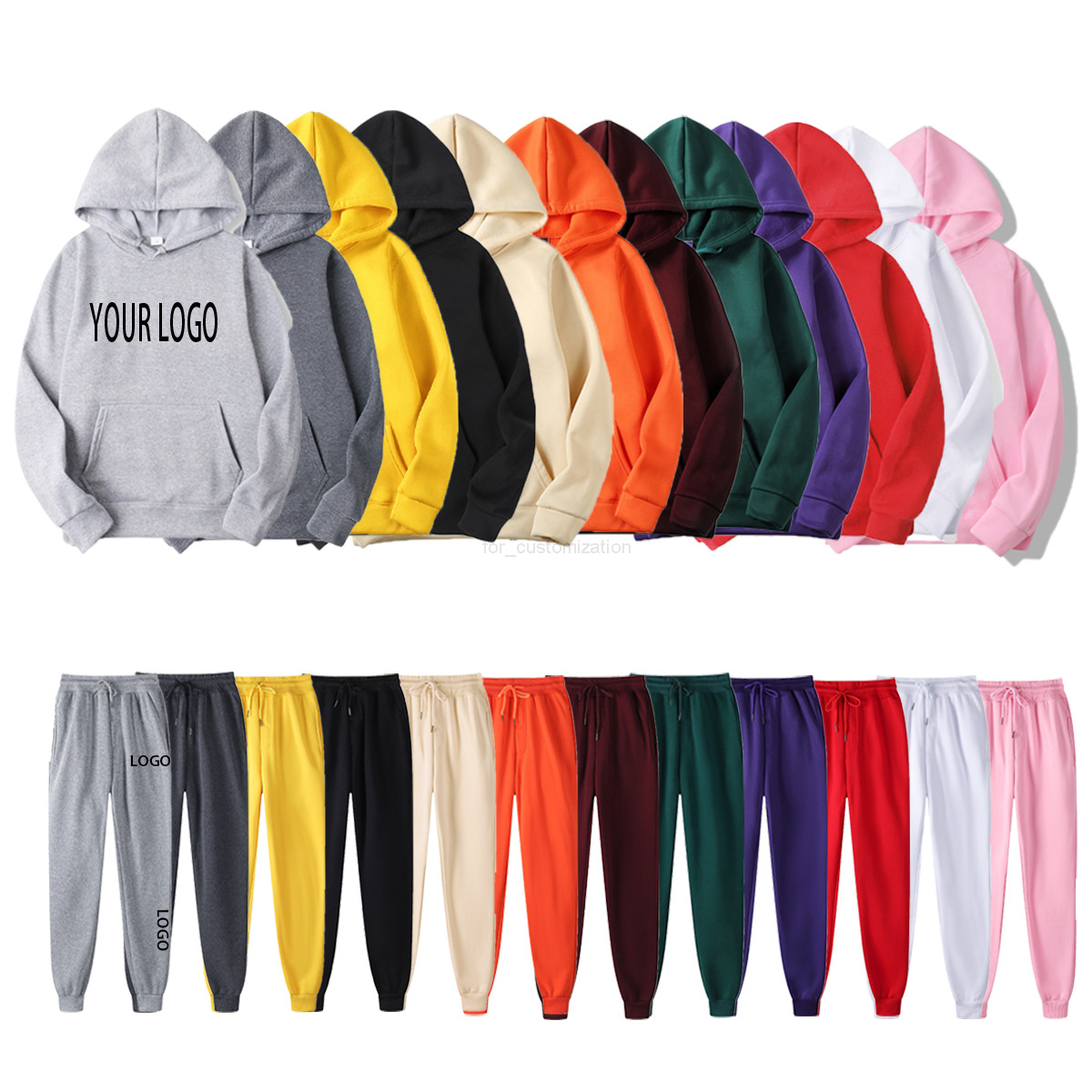 

2022 for_customization Oem Custom Men Hoodie Set Sweatshirt 80% Cotton 20% Polyester Long Sleeve Sweatsuit Printed sweatpants and hoodies set Custom clothing, Pink