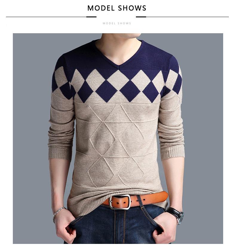 

Men's Sweaters Vintage Sweater Men Collarless Fashion V-neck Casual Slim For BusinessMen's, 04