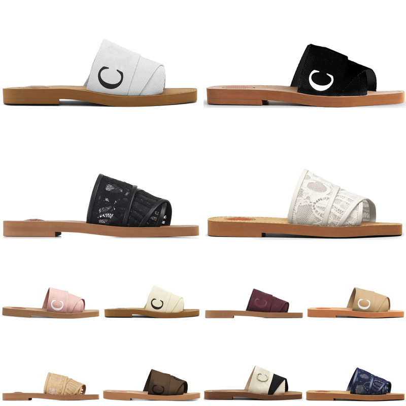

2022 designer women sandals flat slides luxury woody slippers white black sail womens fashion outdoor chloe beach slipper shoes, #11