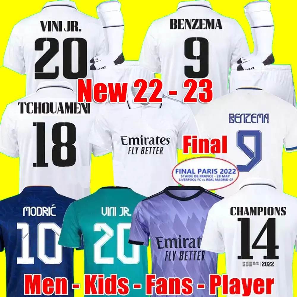 

2022 2023 BENZEMA soccer jersey 22 23 football top shirt VINI ALABA TCHOUAMENI CAMAVINGA MODRIC VINICIUS REAL MADRIDS RUDIGER fans player version men kids kit Set, 22/23 men home player vers