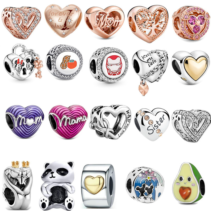 

New s925 Sterling Silver Charms Loose Beads Mouse Love Heart DIY Beads Original Fit Pandora Bracelet Pendant Charm Girl Fashion Ladies Mom Jewelry Gift