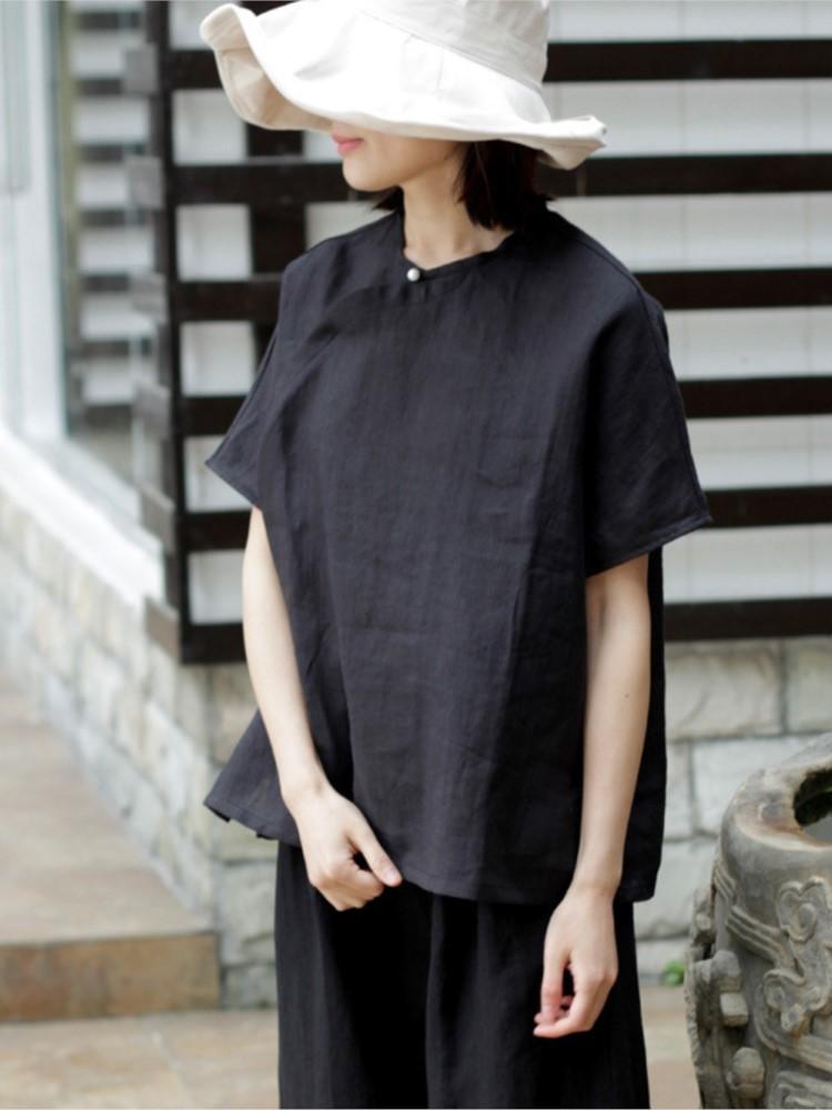 

Women's T-Shirt Womens Ramie 2022 Summer Female Short Sleeve Pullover Chinese Style Loose Women TopWomen's, Beige