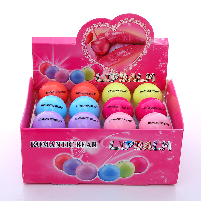 

24pcs Cute Round Ball Lip Balm 3D Fruit Flavor Lip Smacker Natural Moisturizing Lips Care Lipstick 6 colors