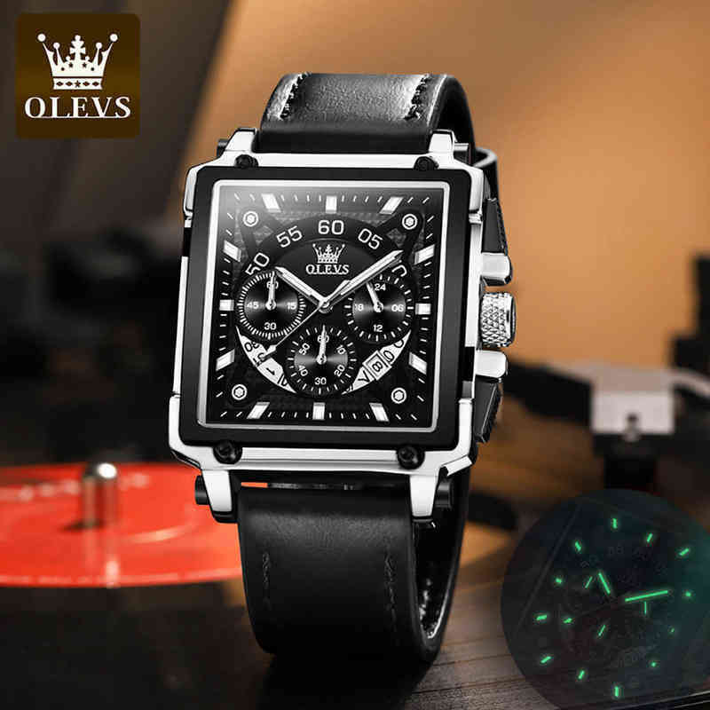 

Luxe Originele Horloge Voor Mannen Quartz Plein Sport Mode Waterdicht Chronograaf Lederen Band Horloges Top 2022 Nieuwe 0127, Silver black