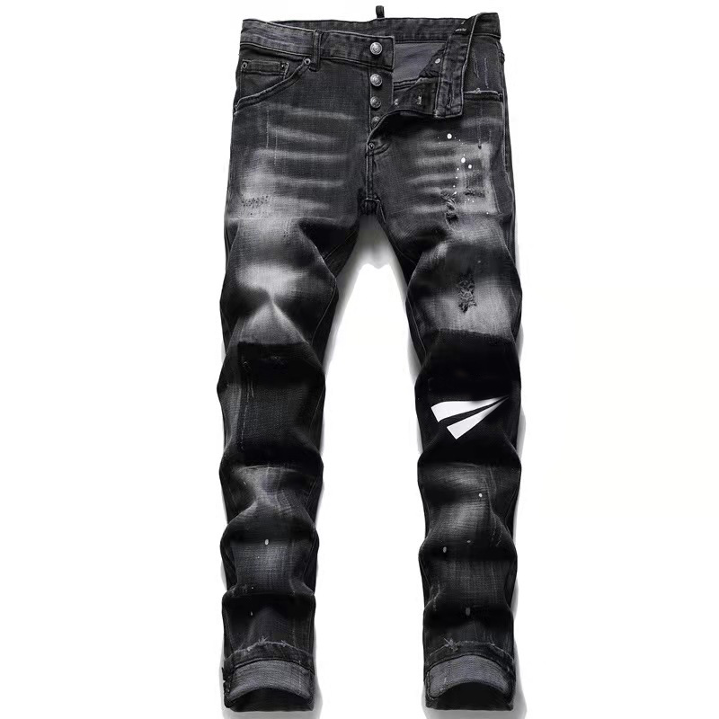 

Fashion pants men jeans Distressed Ripped Biker Slim Fit Motorcycle Biker Denim For Fashion Mans Black Pants