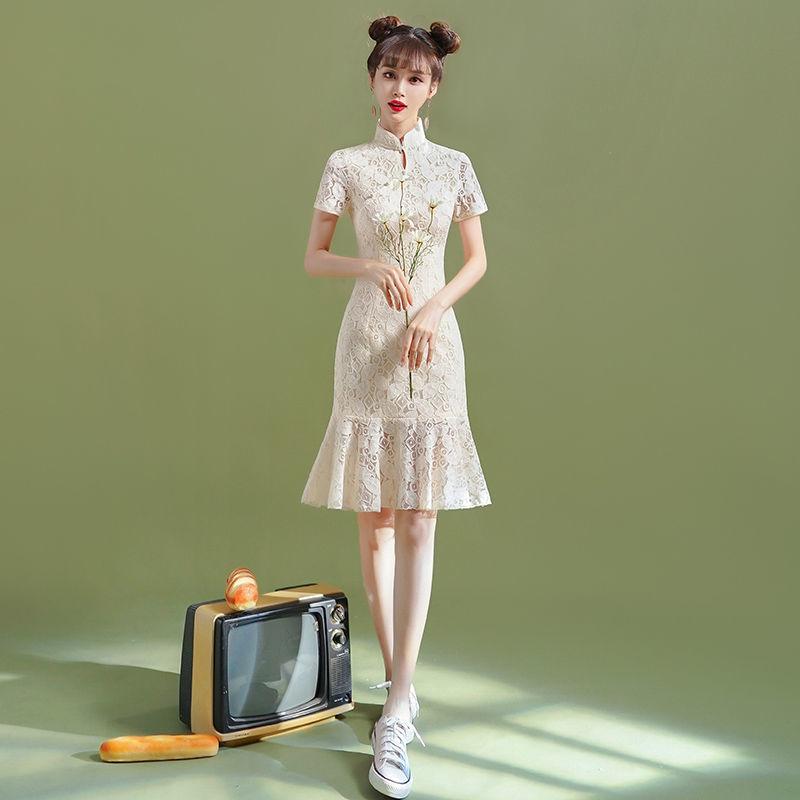 

Ethnic Clothing Korean Style Women Princess Lace Elegant Evening Midi Dress Fashion Retro Sexy Cheongsam Slim Qipao Club Party Vintage Vesti