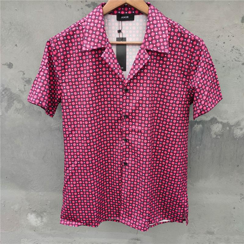 

Men's Casual Shirts Summer Men Short Sleeve Shirt Social Business Formal Party Tuxedo Blouse Plaid Print For Chemises Homme, Red