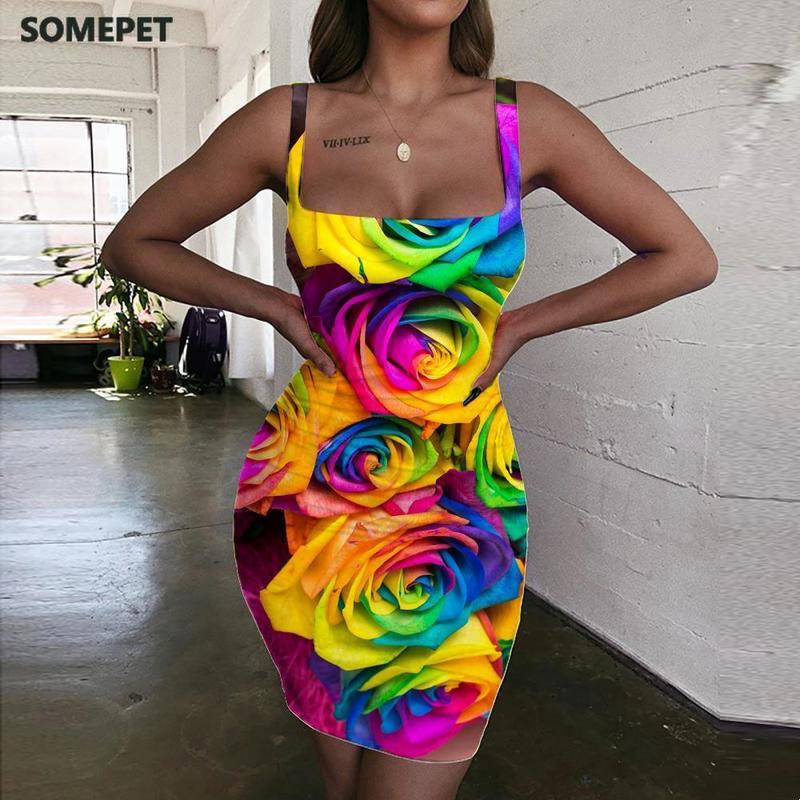 

SOMEPET Colorful Dresses Women Flowers Sundress Creativity Ladies Art Vestido Sexy Womens Clothing Plus Size Beach 220521, 10169