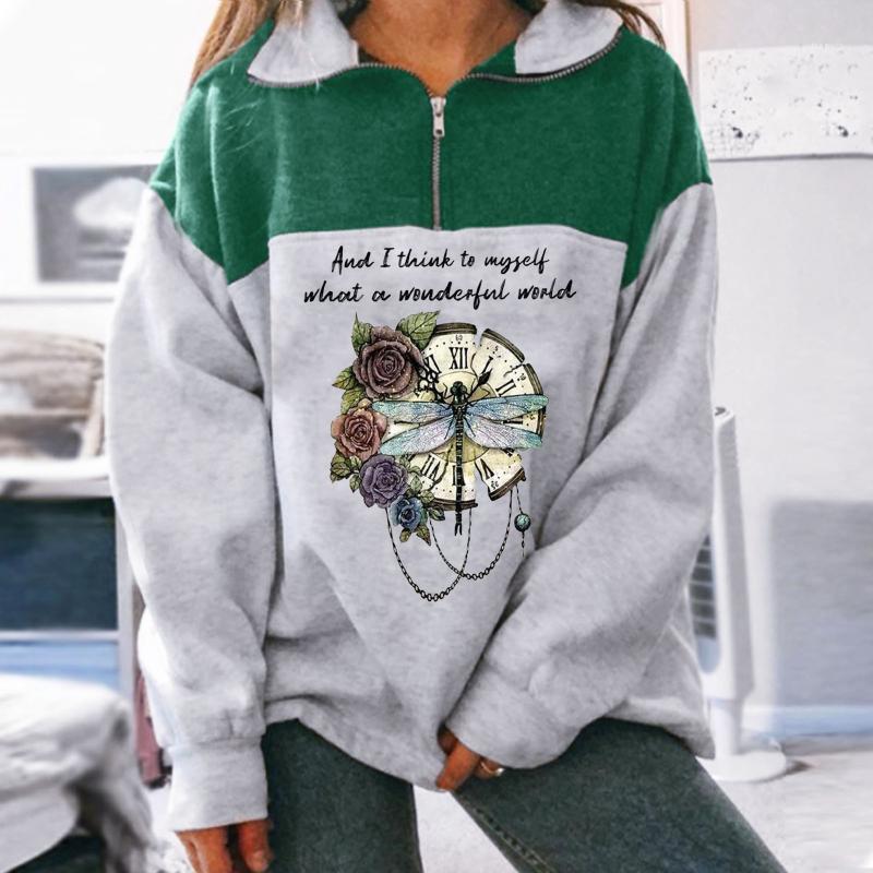 

Women's Casual Long Sleeve Sweatshirts Autumn Winter Fashion Dragonfly Printed Zipper Tops Hoodies