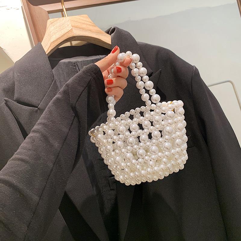 

Evening Bags Pearl Chain Handbag Womens Fashion Top Handle Mini Female Bag Casual Purses And Handbags Lovely 2022 Summer Bolsas, White