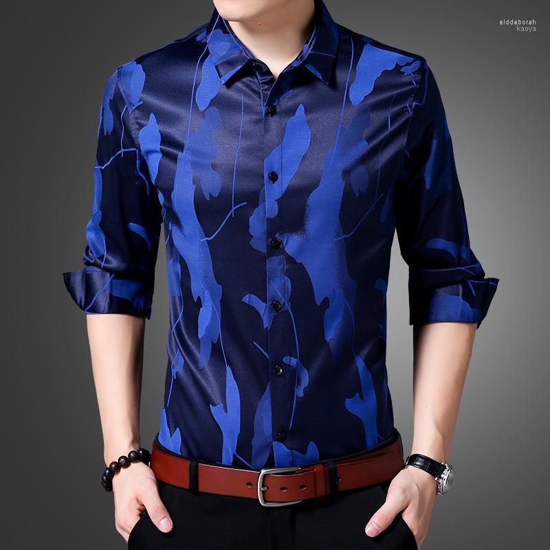 

High Quality Autumn Men Color Print Smart Business Shirts Male Classic Casual Long Sleeve Top Vestidos ZG17051 Men's Dress Eldd22, Red