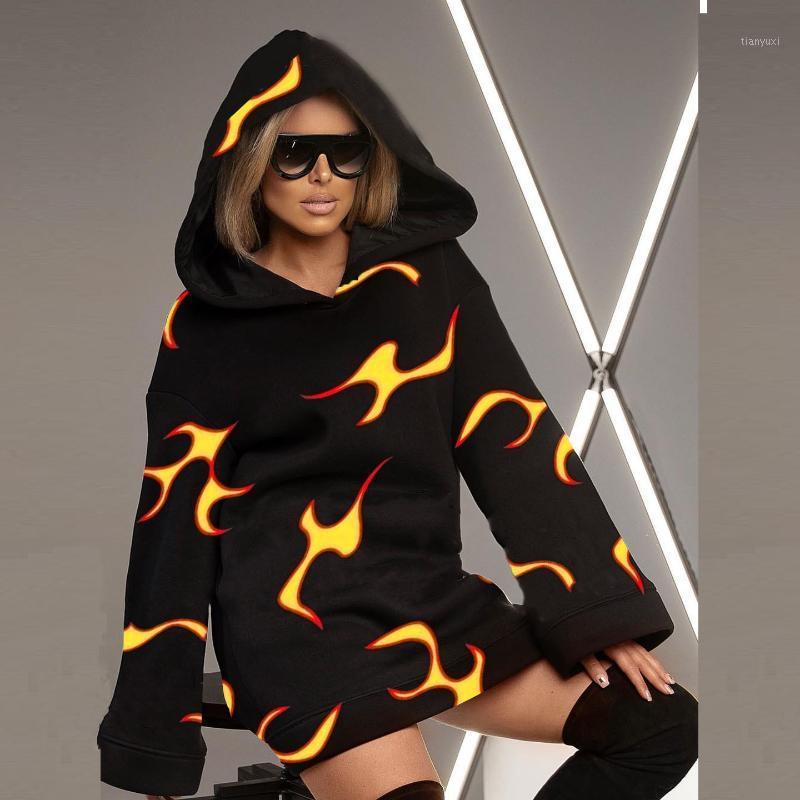 

Women' Hoodies & Sweatshirts Fashion Women Camouflage Fire Print Autumn And Winter Casual Top Sweatshirt Ladies Loose Long Sleeve Cool Stre, Black