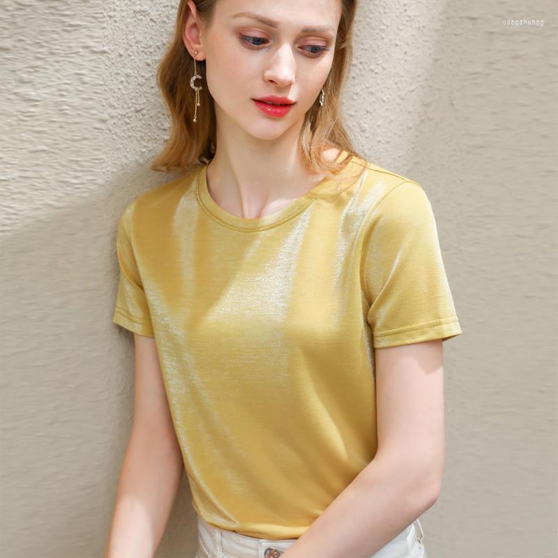 

Women' T-Shirt Summer Ladies Shiny Fashion Street Wear Short Sleeve Elasticity Top Sexy Club Hip Hop Stylish Bright Tshirts, Green