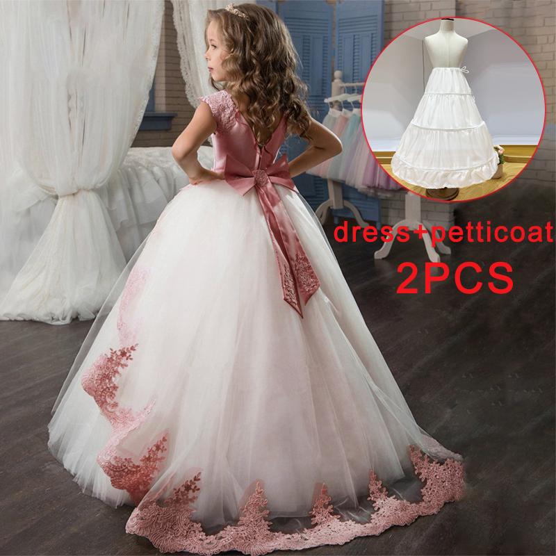 

Girl's Dresses 2022 First Communion Bridesmaid Girl Lace Princess Dress Kids For Girls Children Costume Party Wedding 10 12 Years, Gray