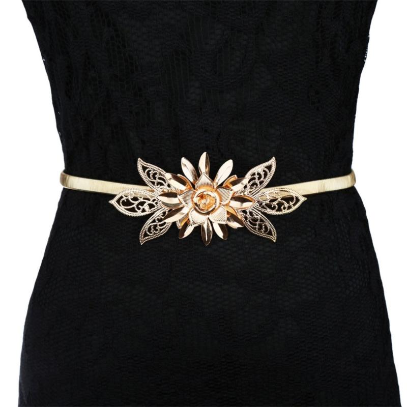 

Belts Flower Metal Buckle Belt For Women Ladies Elastic Waist Chain Female Gold Thin Ceinture Femme Pasek Damski