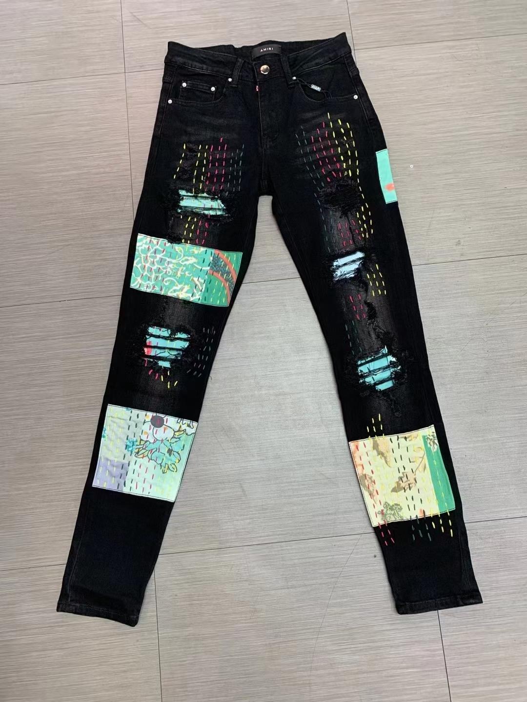 Mens Jeans Designer Jeans Purple High Quality Printed Army Green Leopard Print Destruction Straight Motorcycle Jean