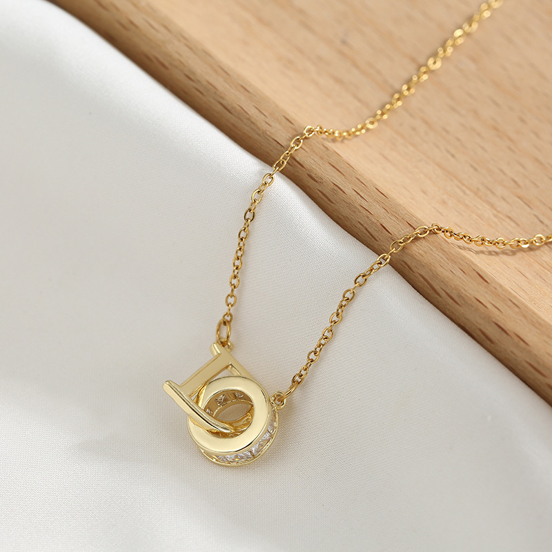 Beautiful Micro Pave DO Pendant Necklace 18K Gold Plated Stainless Steel Jewelry for Women Gift-image-757546338