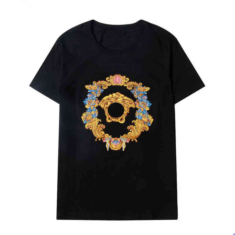T-shirts Medusa broderie hommes V-lettre marée marque printemps/été pur coton T-shirt à manches courtes pour hommes et femmes avec le