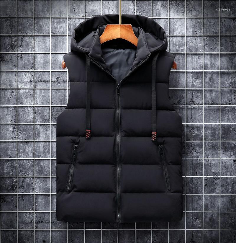 

Autumn Winter 2022 Vest Men Casual Waistcoat Sleeveless Jackets Woih Hooded Warm Mens Vests Bodywarmer Down For 6XL Men's Luci22, Beige