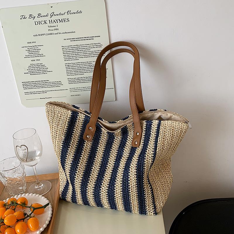 

Evening Bags Handbags For Women 2022 Summer Beach Bag Simple High Quality Woven Handmade Large Capacity Shoulder Straw, Blue