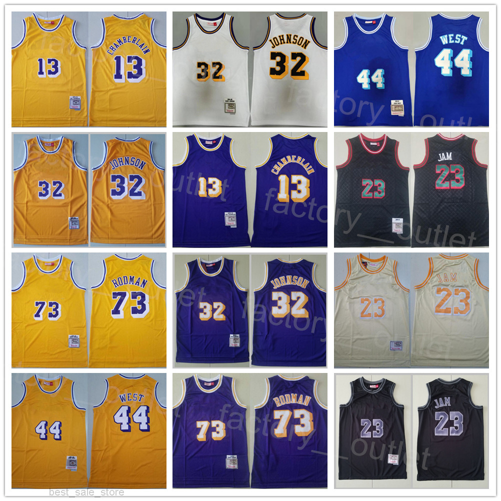 Man Mitchell & Ness Basketball Vintage Wilt Chamberlain Jersey 13 Dennis Rodman 73 LeBron James 23 Jerry West 44 Johnson 32 Retro All