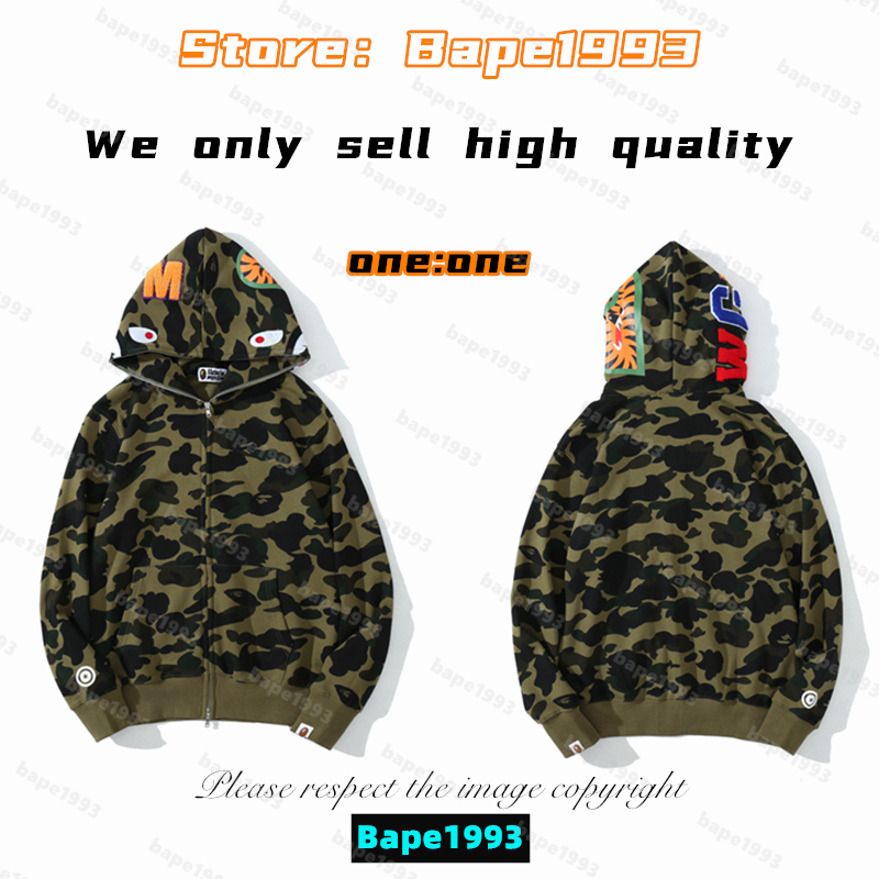 

High quality Apes Mens Hoodies & Sweatshirt Japan shark B ape head Galaxy spots luminous camo Male and female couples with the same model 100% cotton New hoodie 1993 KS1-15, 1 button