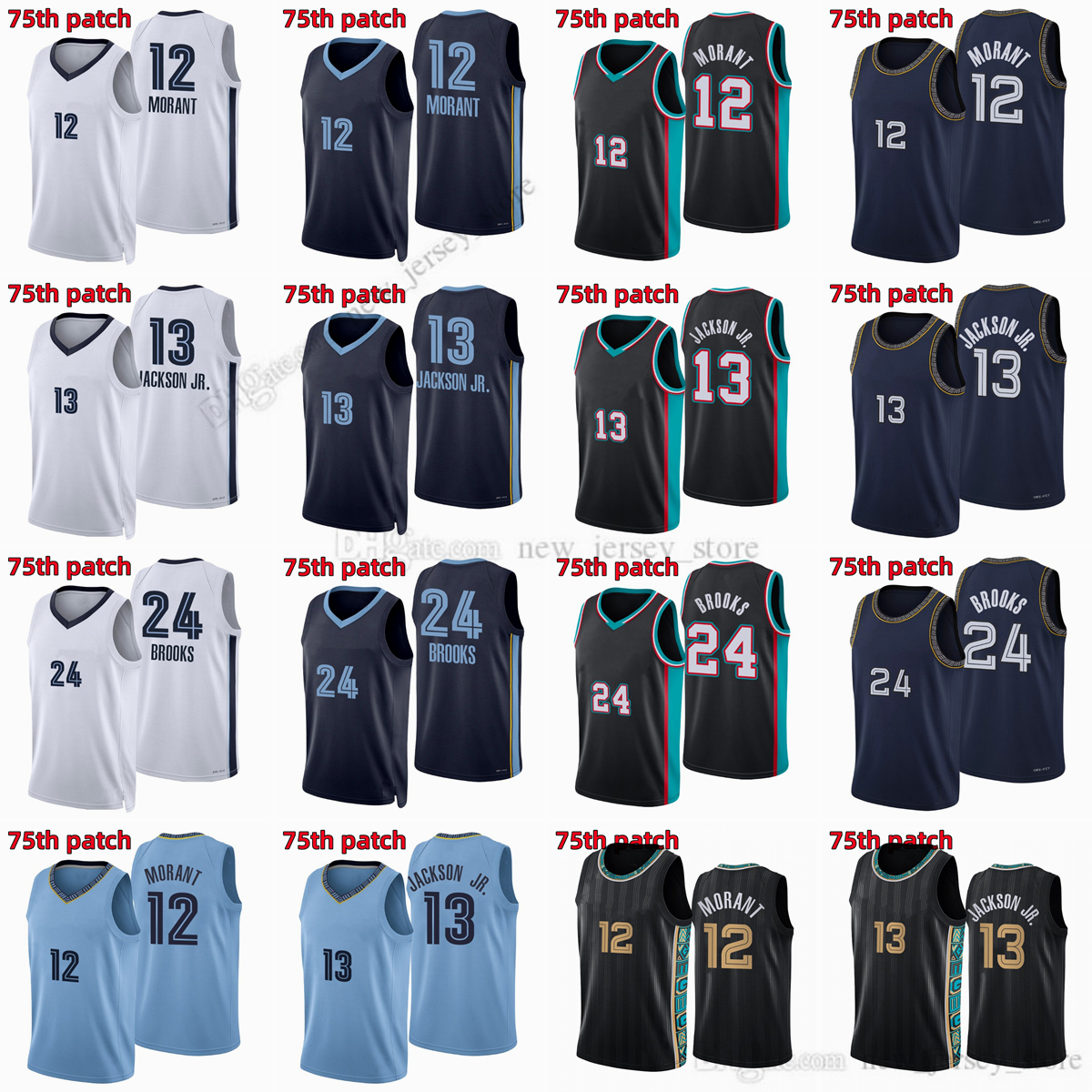 

Printed Diamond 75th Anniversary City Basketball 12 Ja Morant Jerseys Jaren 13 Jackson 24 Dillon Brooks Jersey White Black Navy Blue Man Jersey, Printed (with team logo)