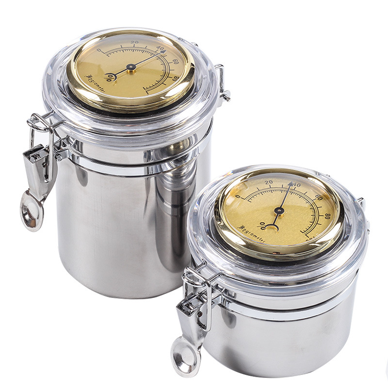 

Tobacco Jar Cigar Humidor With Humidifier And Hygrometer-Hold Multiple Cigar Accessories Stainless Steel Case