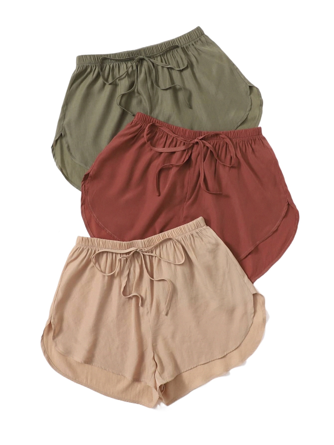 

3pcs Tie Front Sleep Shorts B0hg#, Multicolor