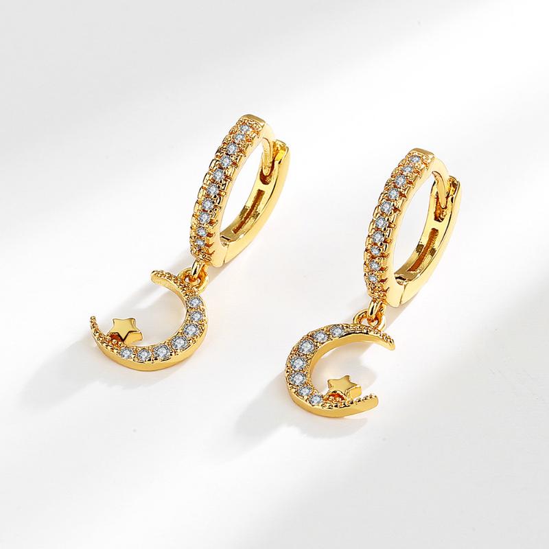 

Hoop & Huggie Star Moon Pendant Earrings For Women Gold Dangle Crystal Micro-inlaid Zircon Earings Female Accessories Jewelry Gift KBE135