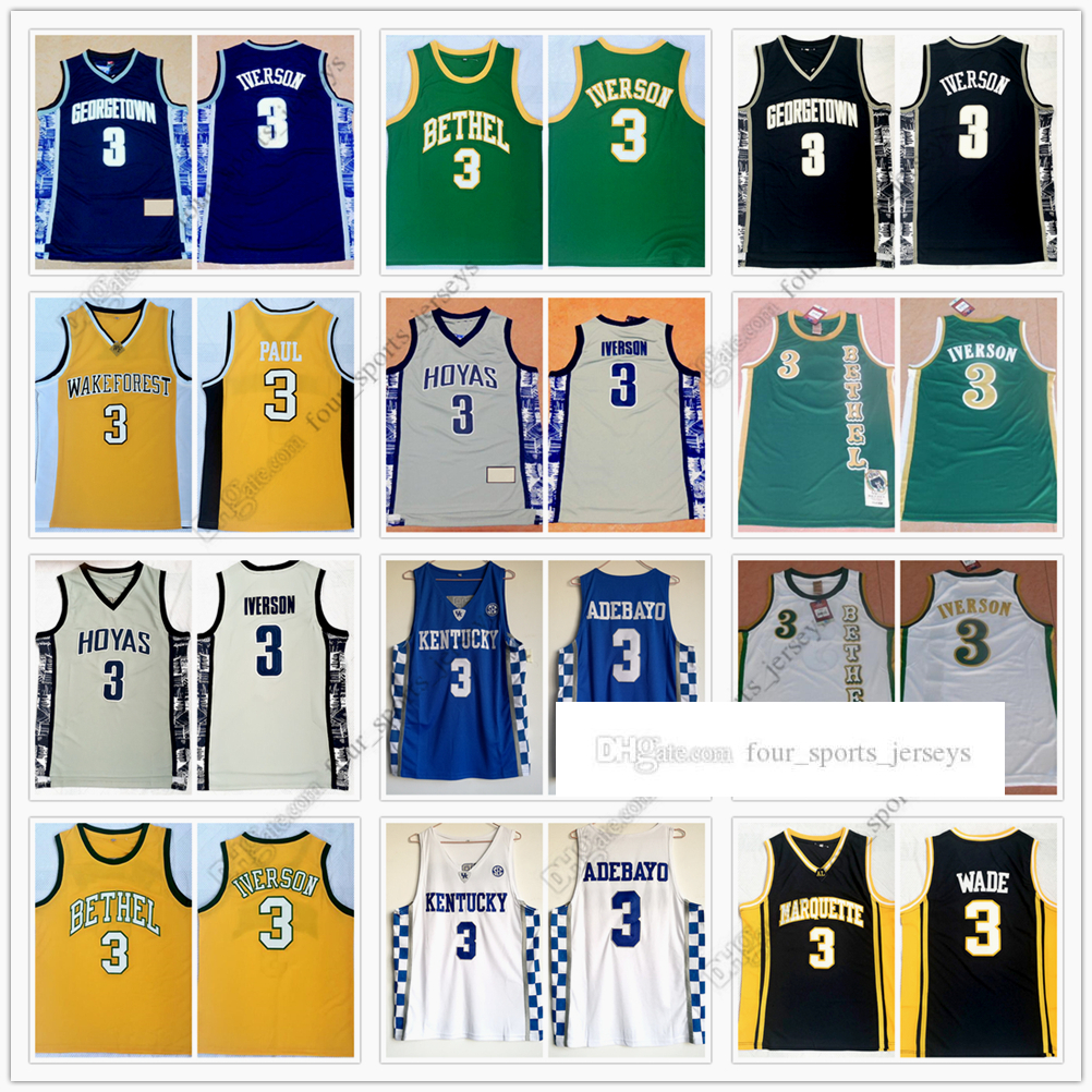 

NCAA Basketball Jersey 3 Allen Iverson Bam Adebayo Chris Paul Dwyane Wade Grayson Allen LiAngelo Ball High Quality Jerseys Real Stitch, Picture