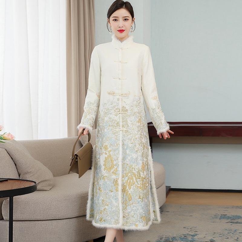

Ethnic Clothing Chinese Style Harajuku Cheongsam Women Coat Vintage Long Jacket Tang Suit Winter Outerwear Female Plus Qipao Outwear 12922Et