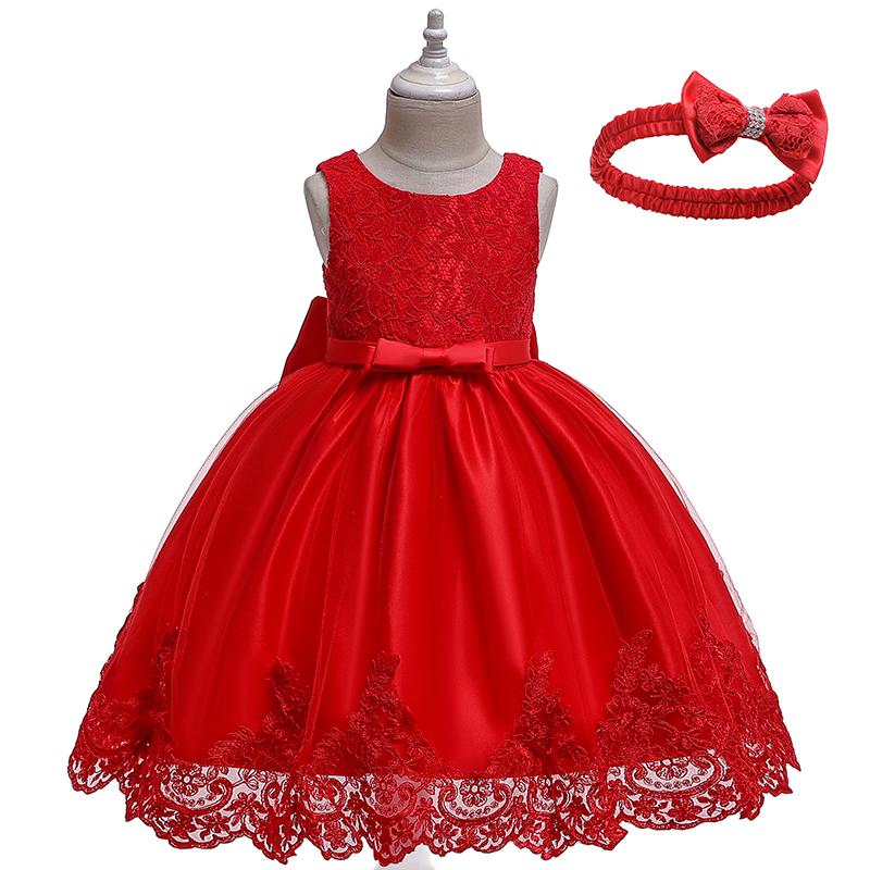 

Girl's Dresses Christmas Baby Girls Dress Flower Lace Christening Gown Children's Bow Girl Costume 0-2 Years OldGirl's