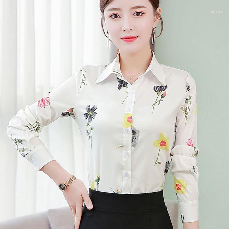 

Office Ladies Chiffon Shirts Women Blouses Shirt Spring Autumn Tops Long Sleeve Floral Print Blouse Casual Plus Size 5XL Women, Td-shortwhite
