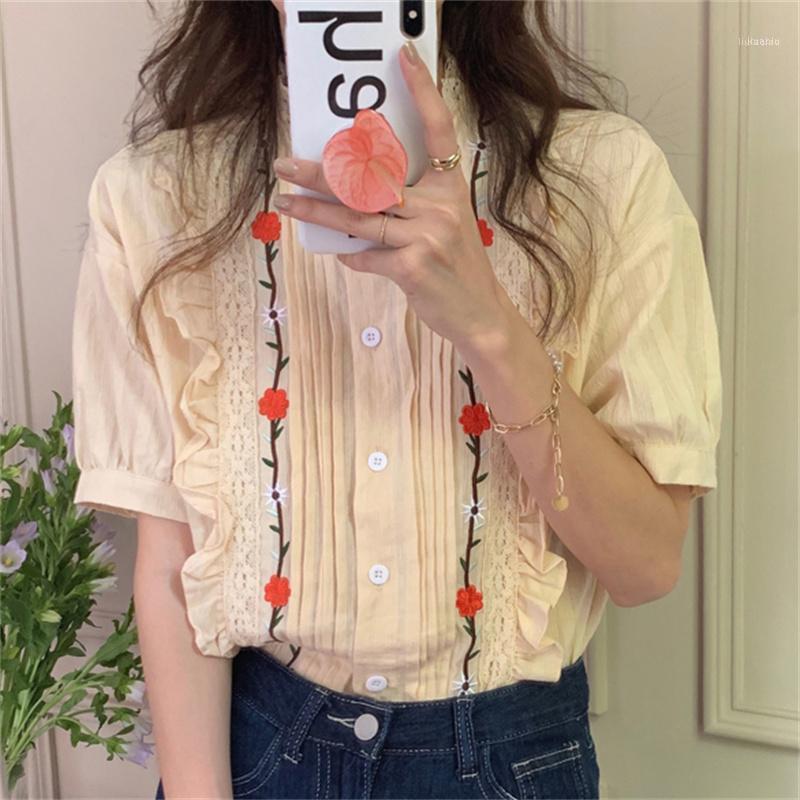 

Women's Blouses & Shirts Alien Kitty 2022 Stylish Femme Ruffles Strand High Street Florals Retro Gentle Summer Girls Sweet Chic Prom Lady To, Apricot