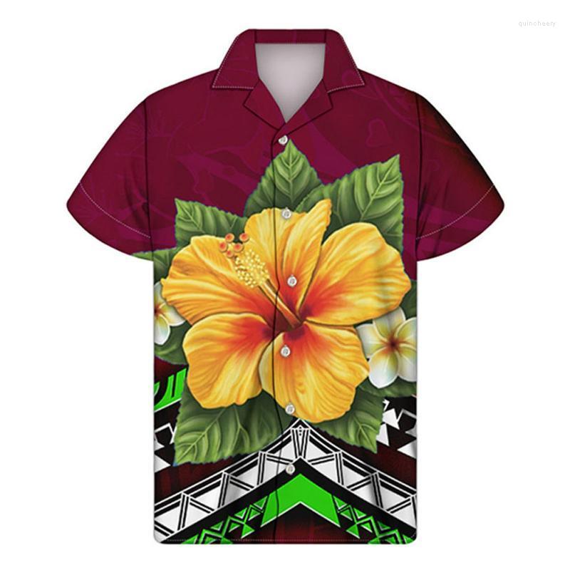 

Men' Casual Shirts Hycool 2022 Summer Shirt Men' Brand Clothing Short Sleeve Polynesian Tribal Hawaii Flower Designer Breathable Styli, Hbcs167f16
