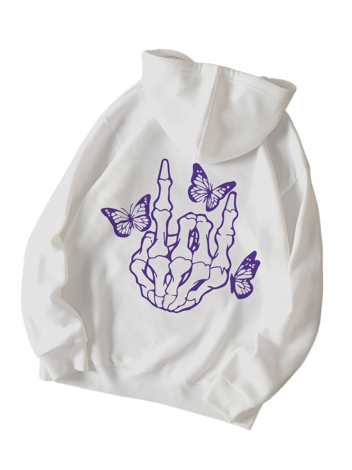 

skeleton And Butterfly Print Drawstring Thermal Lined Hoodie Y9RA#, Red