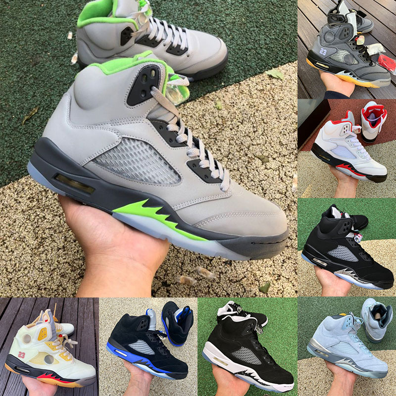 

5s Men Basketball Shoes 5 Racer Blue Black Sail Green Bean Fire Red Bluebird Oreo Oregon Mens Outdoor Sports Trainers Size 7-13
