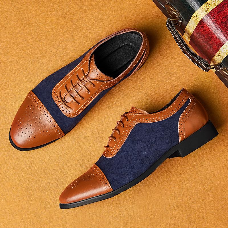 

Dress Shoes Men Fashion Business Suede Leather Men's Formal Oxfords Comfortable Lace-up Casual SneakersDress, Blue
