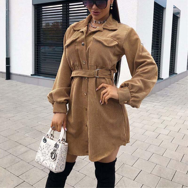 

Casual Dresses Autumn Corduroy Dress Women Winter Vintage Shirt Ladies Loose Party Long Sleeve For 2022, Green