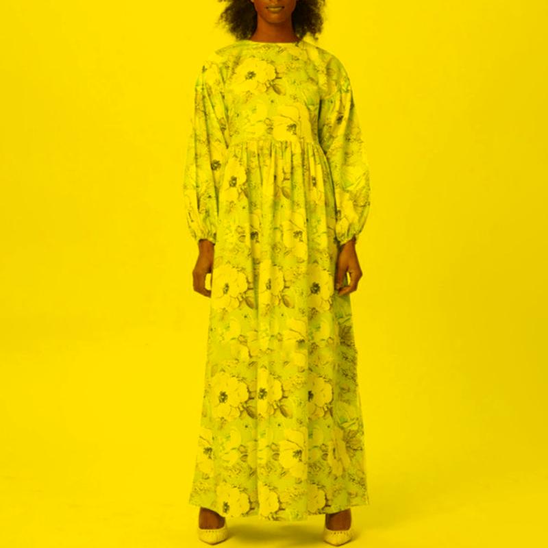 

Ethnic Clothing Sweet Blue Abaya Dresses 2022 Muslim Dubai Floral Printed Crew Neck Long Sleeve Robe Slim Waist Maxi Dress Female ClothesEth