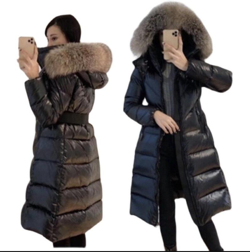 Women winter down jackets White duck down X-Long parkas black Green Outdoor Thick coat Big Fox fur Hooded Plus Size 1234