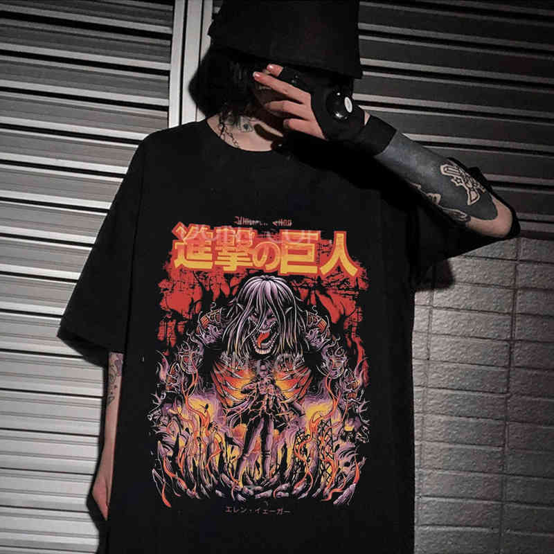 

Short Sleeved T-shirt Anime Attack on Titan Eren Yeager Women Tops Harajuku Unisex Cool Hip Hop Oversized T Shirt Streetwear Tee, Black