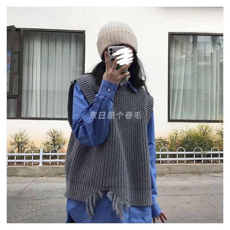 

Men's Vests Fashion V Neck Knitted Sweater Vest Women Sleeveless Loose Pullover Casual Oversized Jumper 2022 Spring And Autumn Kare22, Gray