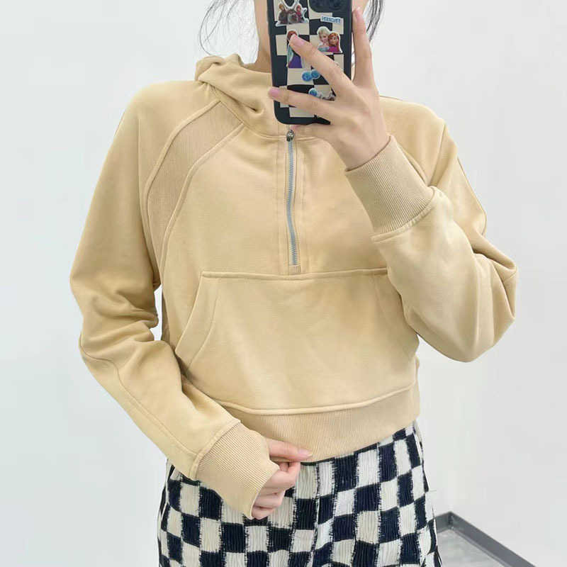 

Lu-01 Yoga Sweatshirt Scuba Half Zip Hoody Outdoor Leisure Sweater Gym Clothes Women Tops Workout Fitness Loose Thick Yoga Exercise, Black