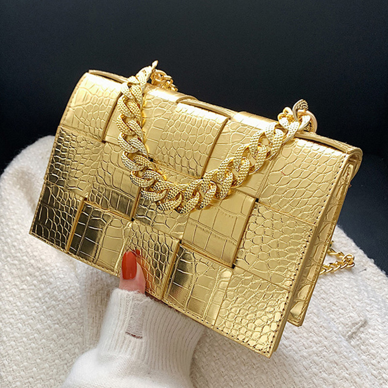 

Women Alligator Crocodile Pattern Crossbody Bags Luxury Lady Chain Shoulder Bag Gold Orange Blue Handbag Totes Clutch, About(25cm-17cm-8cm