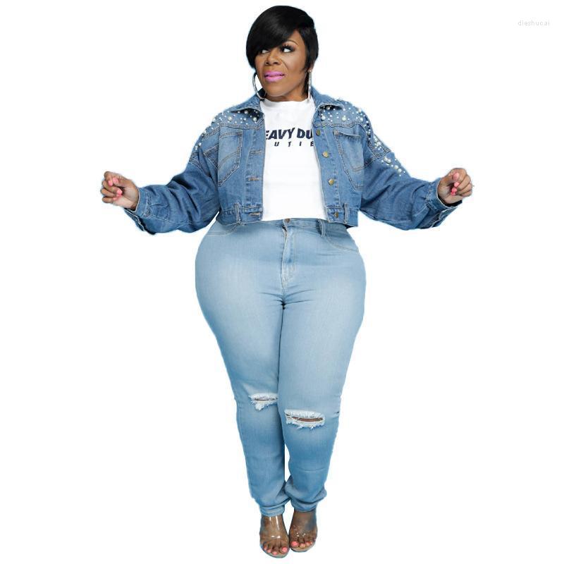 

Women's Jackets Plus Size Denim Long Sleeve Jacket, Denim blue