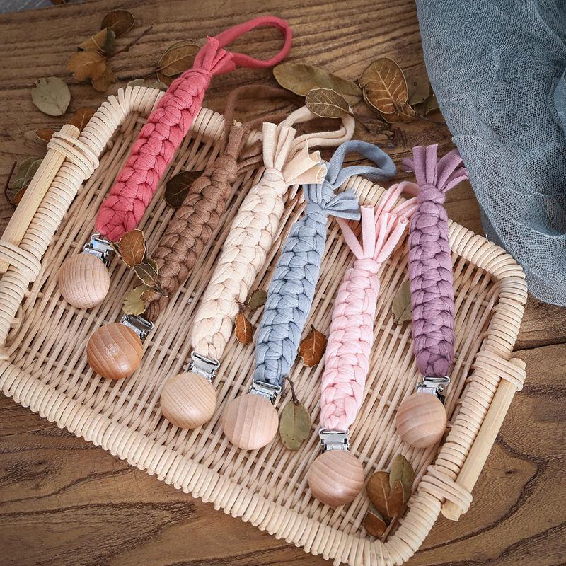 

Pacifiers# Baby Pacifier Clip Chain Cotton & Wood 1pc Handmade Nipple Holder Shower Gift Safe Eco-friendly Dummy ClipsPacifiers#